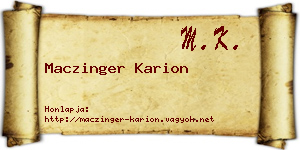 Maczinger Karion névjegykártya